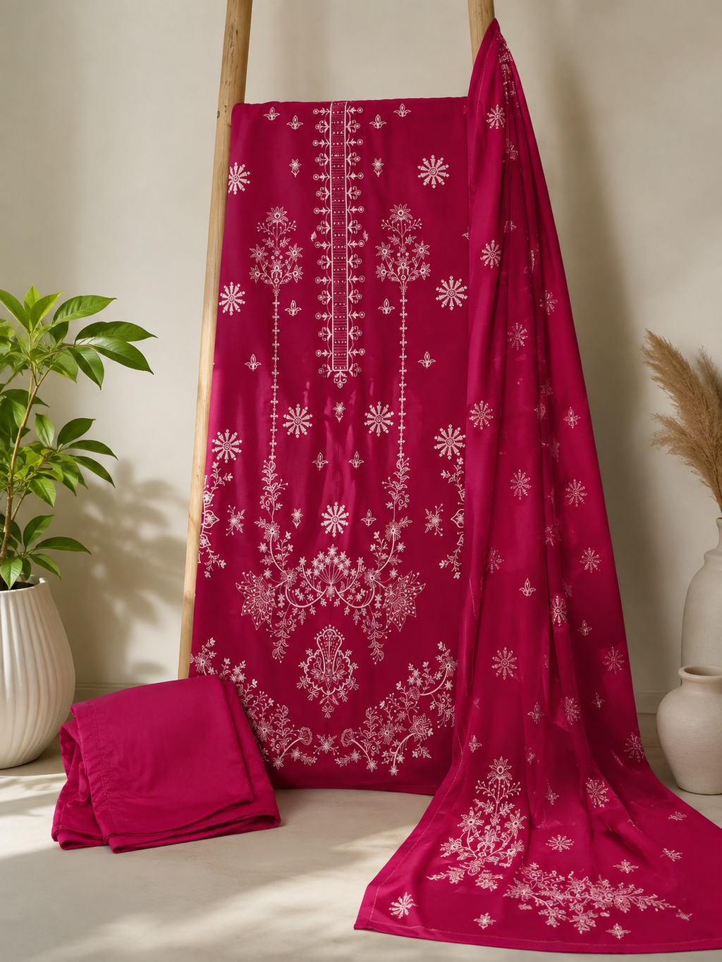 Salaqh Embroidered 3 Piece Lawn Suit with Dupatta and Shalwar.