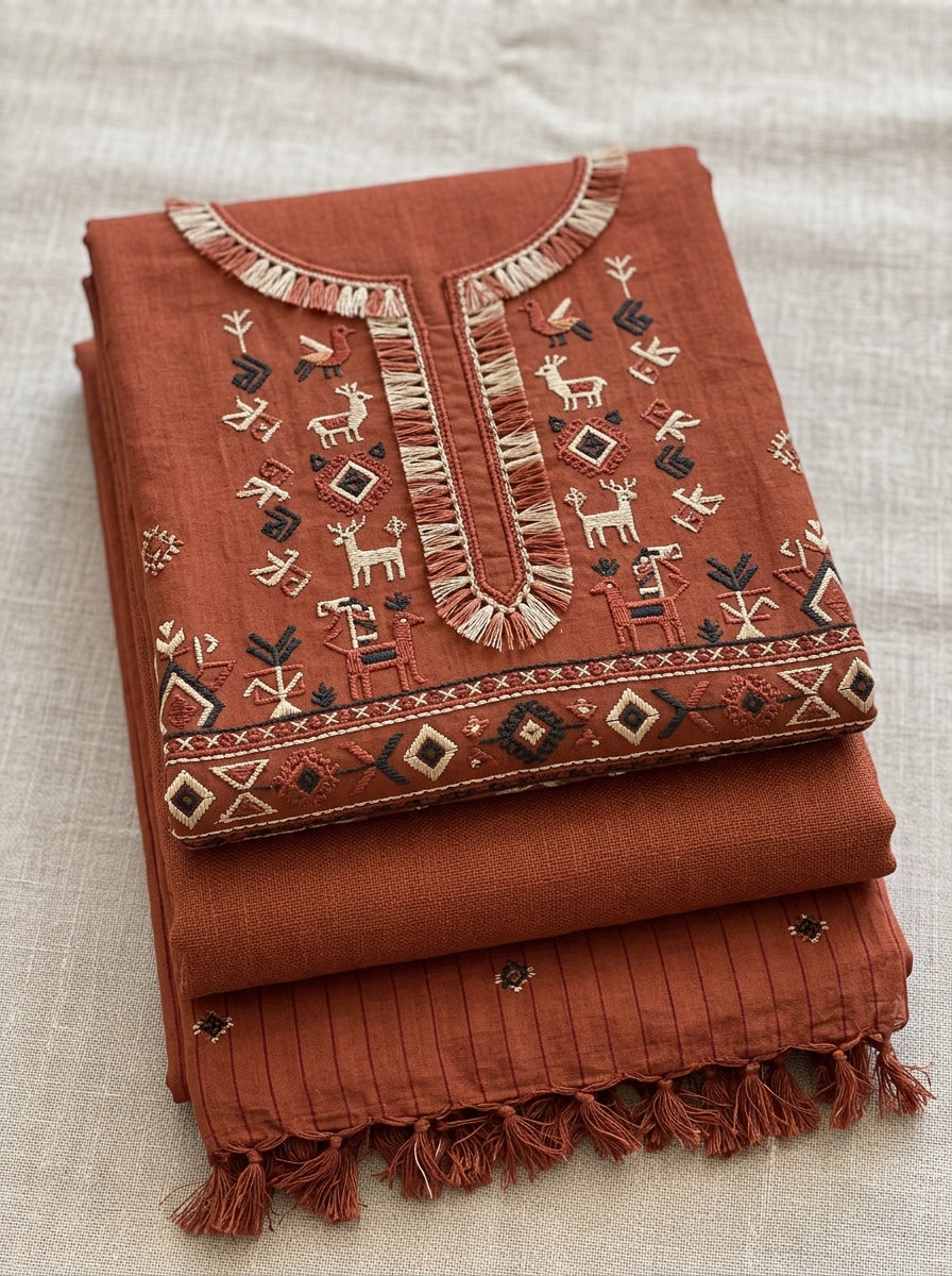 SALAQH Rust Orange with Ethnic Tribal Motifs