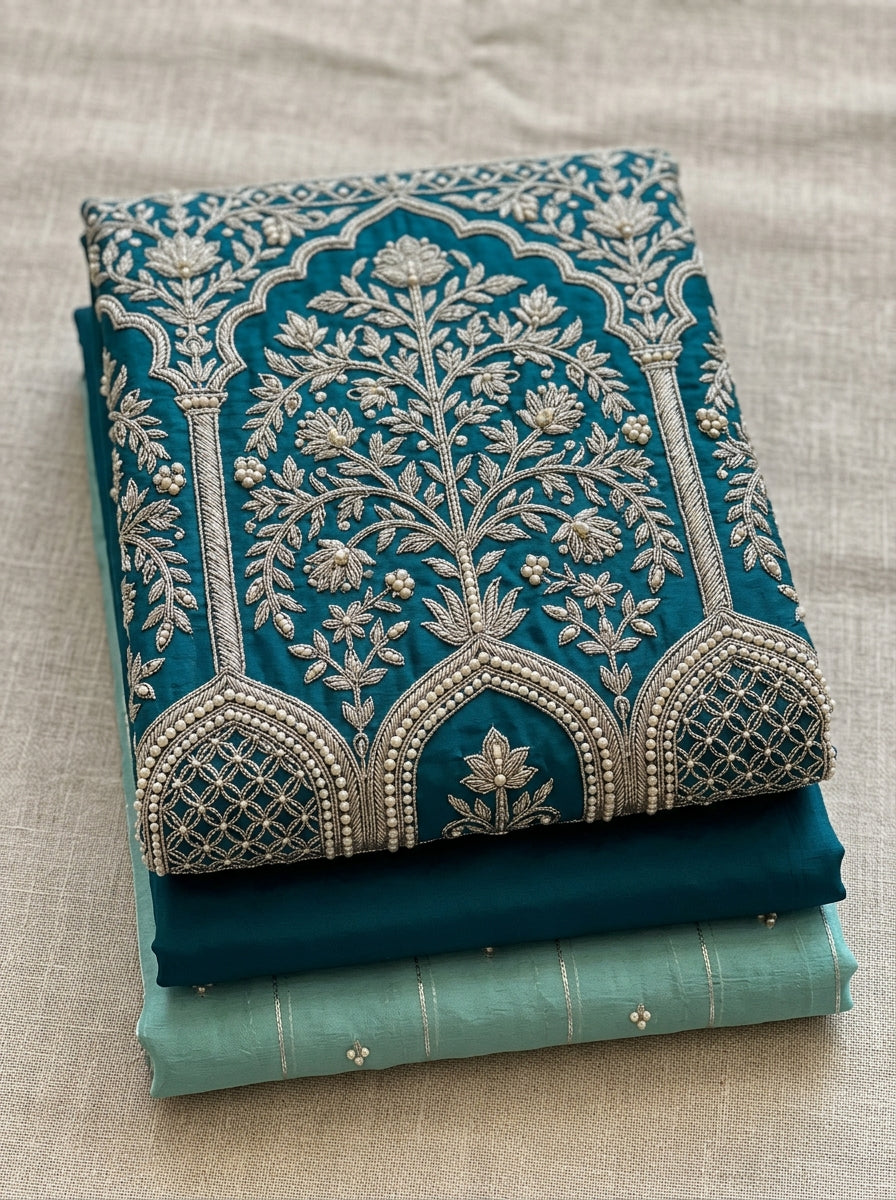 Teal with Mughal-inspired Architecture